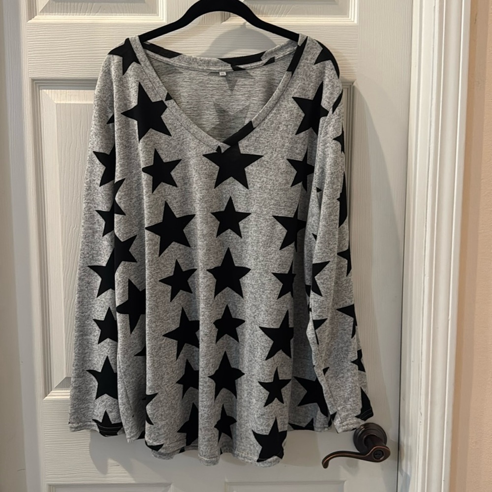 Stylish Black Star Patterned Gray Women's Tunic